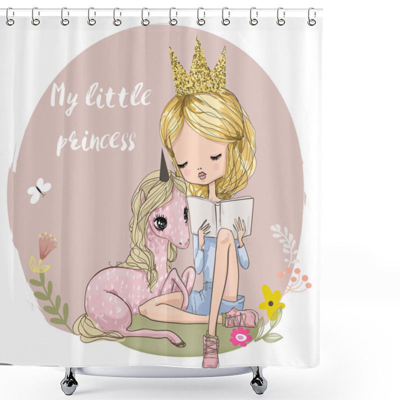 Personality  Cute Cartoon Girl With Unicorn Shower Curtains