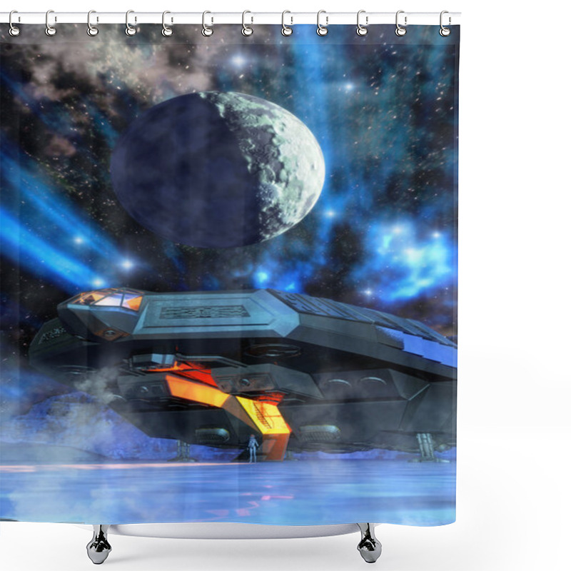 Personality  Spaceship And Frozen Alien Planet Shower Curtains