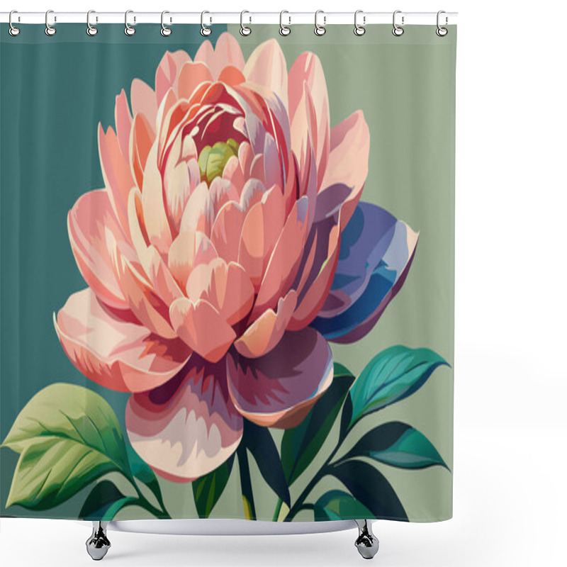 Personality  Minimalistic Pink Flower Illustration With Green Leaves On Light Green Background Shower Curtains