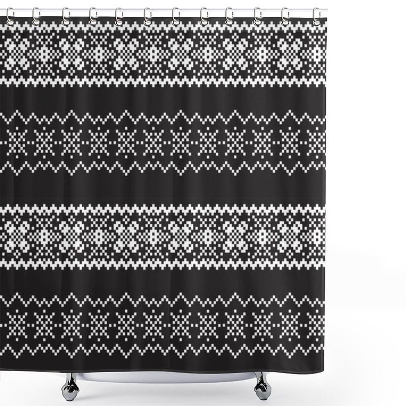 Personality  Black And White Christmas Fair Isle Pattern Background For Fashion Textiles, Knitwear And Graphics Shower Curtains