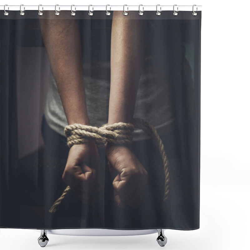 Personality  Detail Of Female Hands Tied Up With Rope Shower Curtains