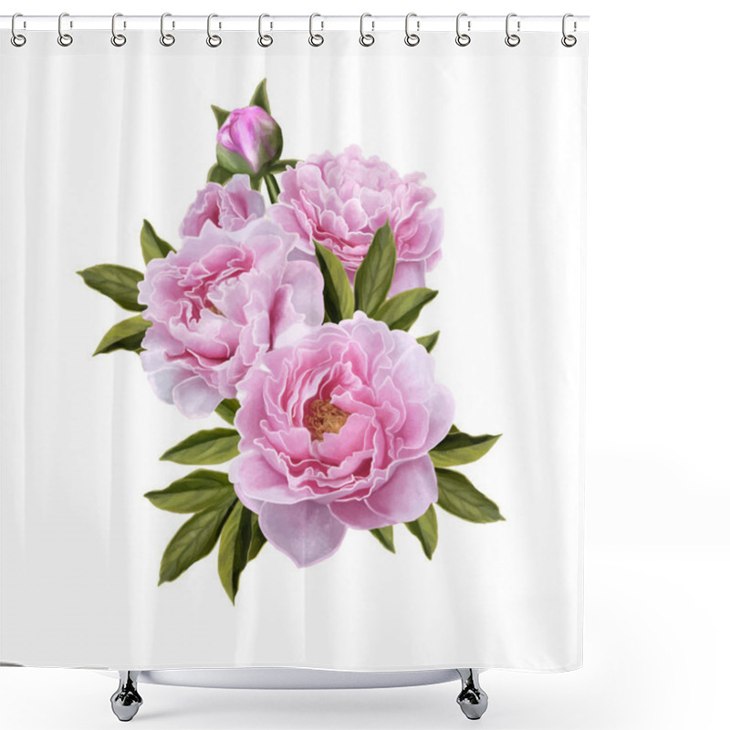 Personality  Bouquet Of Pink Peonies, Vector Illustration, Isolated Shower Curtains