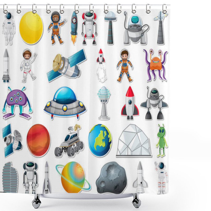 Personality  Set Of Stickers With Solar System Objects Isolated Illustration Shower Curtains