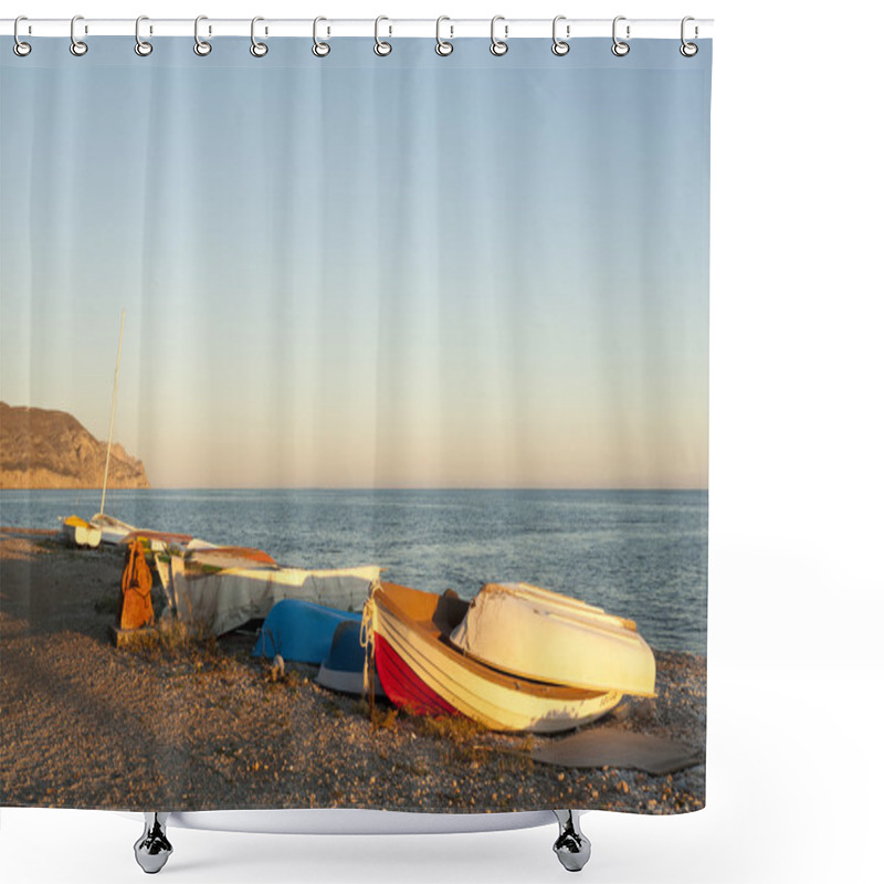 Personality  Fishing Boats At Sunset Shower Curtains