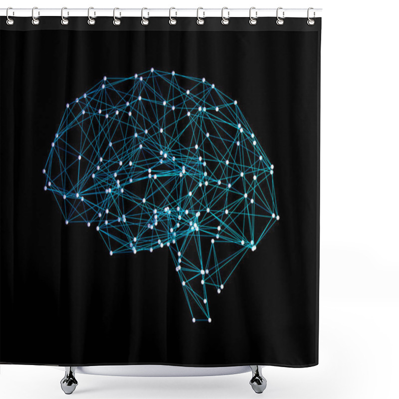 Personality  Digital Data And Network Connection Of Human Brain On Black Background In The Form Of Artificial Intelligence For Technology Concept, 3d Abstract Illustration Shower Curtains