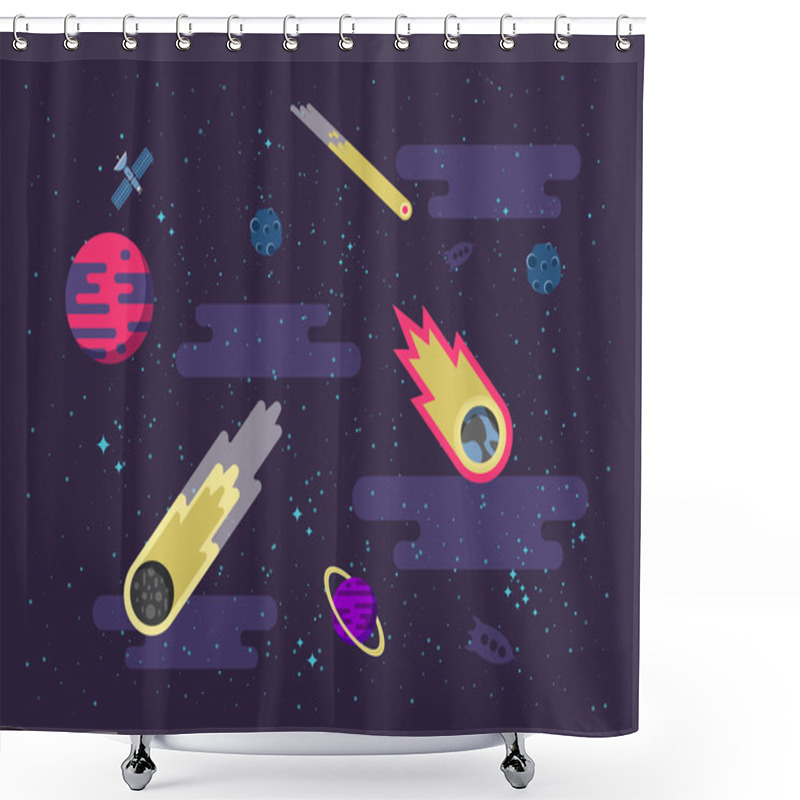 Personality  Illustration Space Background With Comets, Meteorites, Stars, Planets, Nebulae In A Flat Style Shower Curtains