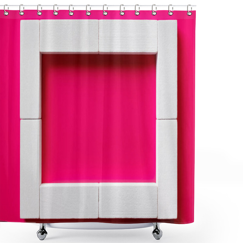 Personality  Top View Of White Blocks Frame On Pink Background Shower Curtains