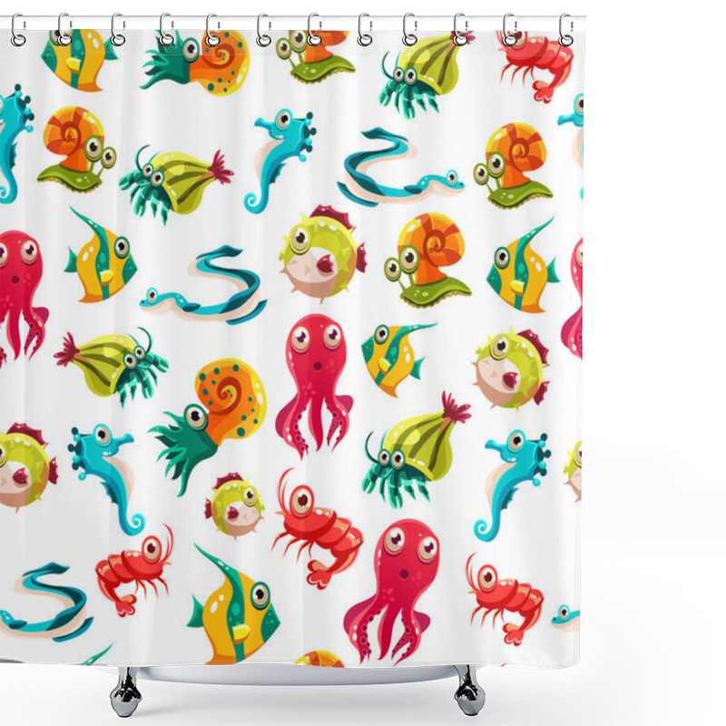 Personality  Kids Seamless Pattern With Sea Life Shower Curtains