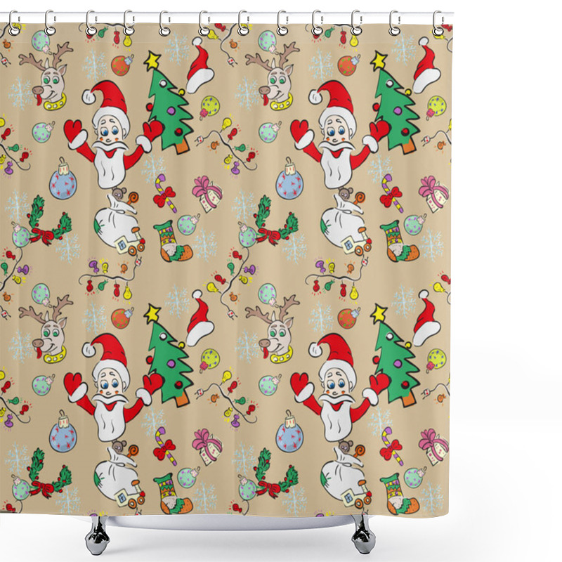 Personality  Pattern In The Style Of Children's Drawings With Christmas And N Shower Curtains