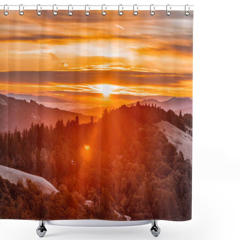 Personality  Breathtaking, Beautiful Sunrise View In Mountains Silicon Valley, Dreamy Backdrop For Trekking Enthusiasts. Travel Moment Captures Natures Harmony And The Allure Of Morning Light In California's Hills Shower Curtains