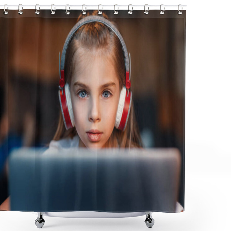 Personality  Little Girl In Headphones Shower Curtains