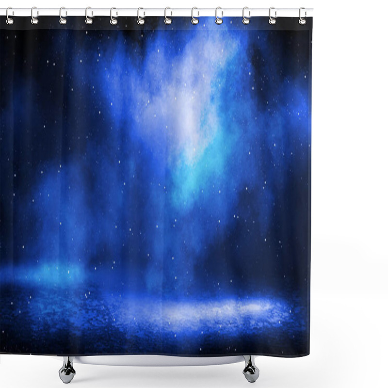 Personality  Blue Misty Dark Background. Dark Street With Smoke, Fog, Blue Spotlights, Neon. Dark Abstract Empty Background. Shower Curtains