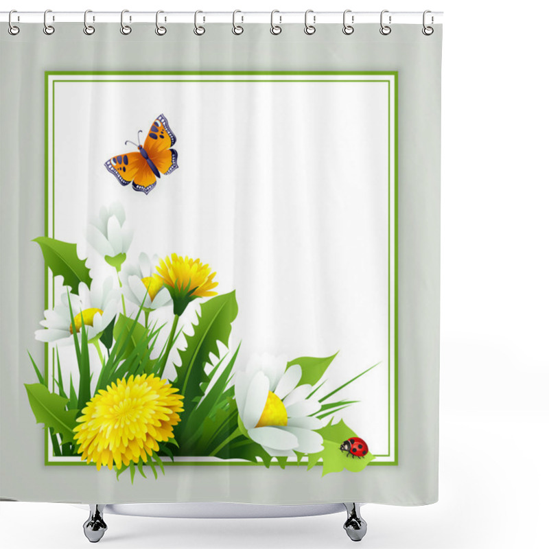 Personality  Fresh Spring Background With Grass, Dandelions And Daisies Shower Curtains