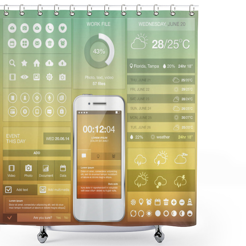 Personality  Set Of Various Elements Used For User Interface Shower Curtains