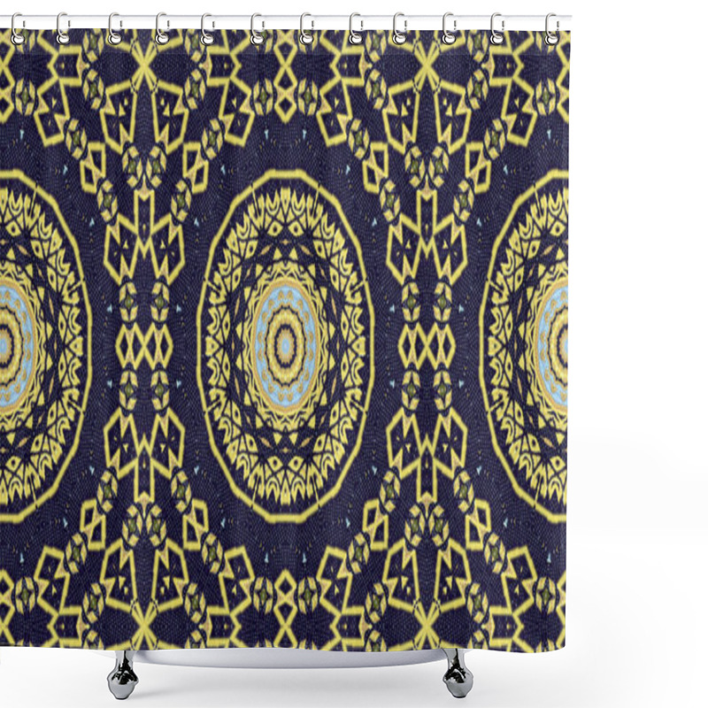 Personality  Abstract Ethnic Authentic Symmetric Pattern Ornamental Decorative Kaleidoscope Movement Geometric Circle And Star Shape Shower Curtains