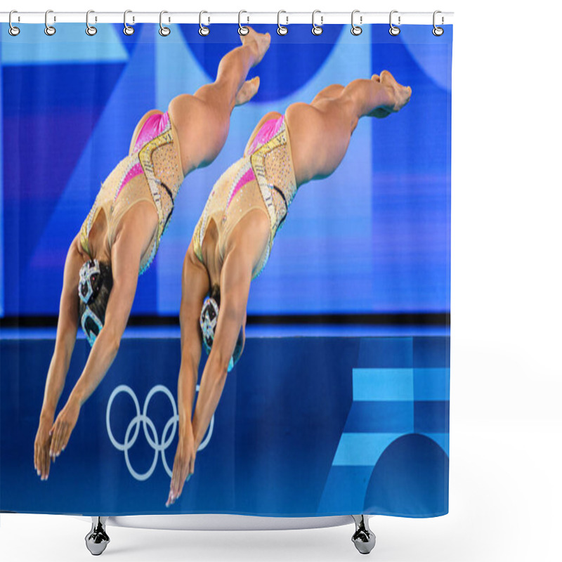 Personality  PARIS, FRANCE - 9 AUGUST, 2024: SHORTMAN Kate THORPE Isabelle, The Artistic Swimming, Duet, Technical Routine, Artistic Swimming, Duet, Technical Routine, The Paris 2024 Olympic Games At Aquatics Centre Shower Curtains