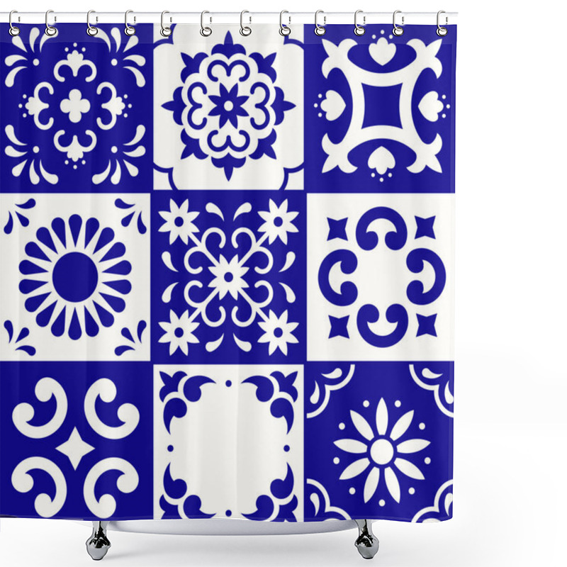 Personality  Mexican Talavera Pattern. Ceramic Tiles In Traditional Style From Puebla. Mexico Floral Mosaic In Blue And White. Folk Art Design. Shower Curtains