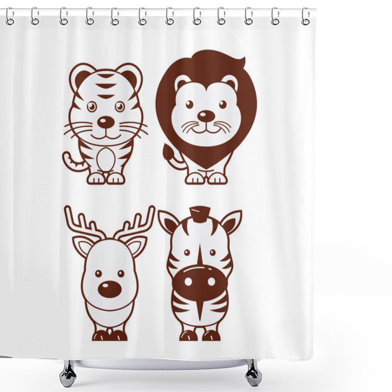 Personality  Tiger, Lion, Deer & Zebra. Cute Animal Illustration Set 1 Shower Curtains