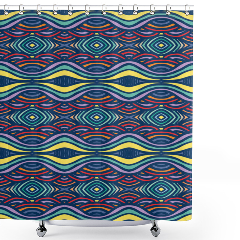 Personality  Ethnic Pattern, With Thick Lines And Smooth Waves Shower Curtains