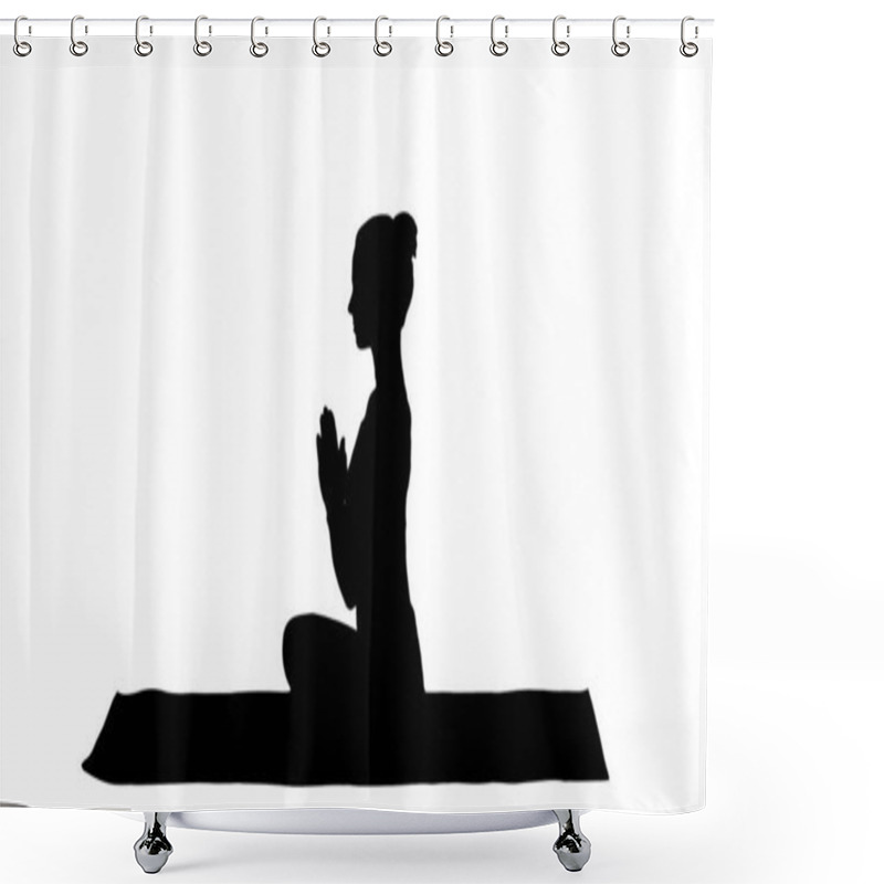 Personality  Silhouette Young Sporty Attractive Woman Practicing Yoga, Doing Lotus Pose. Shower Curtains