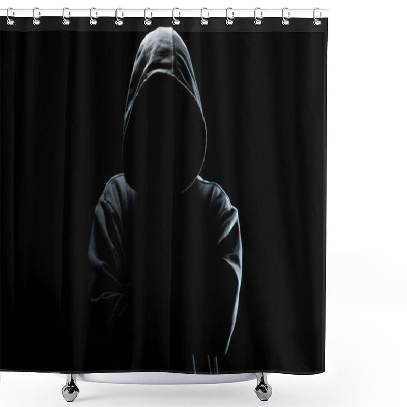 Personality  Cyber Security Concept. An Adult Online Anonymous Internet Hacker. Shower Curtains