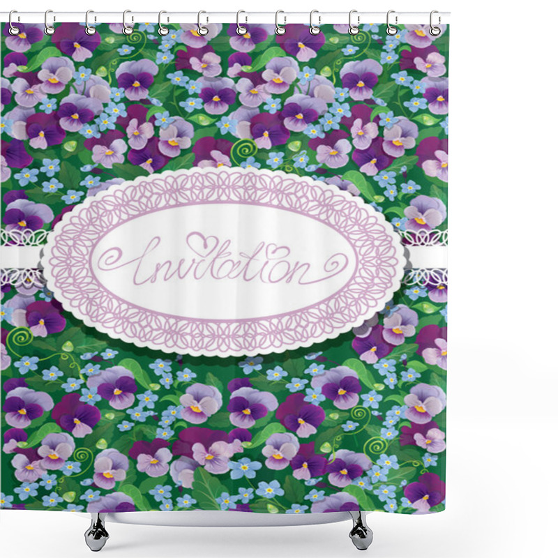 Personality  Vertical Card With Floral Pattern And Oval Lace Frame. Handwritt Shower Curtains