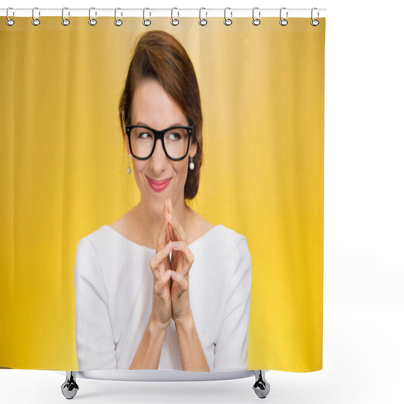 Personality  Crazy Looking Sly Woman In Black Glasses  Shower Curtains