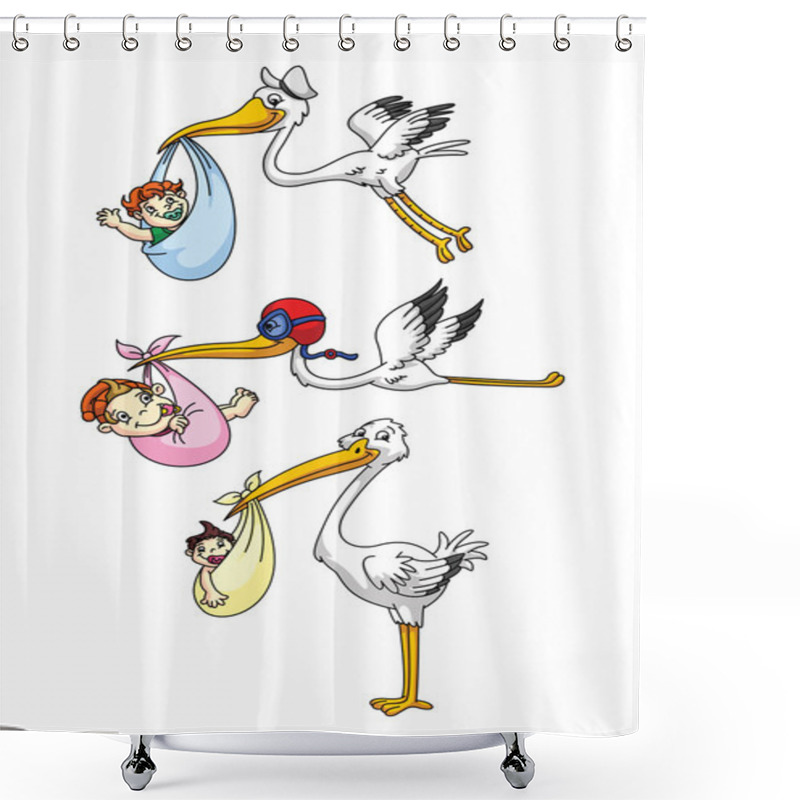 Personality  Storks With New Born Babies Shower Curtains