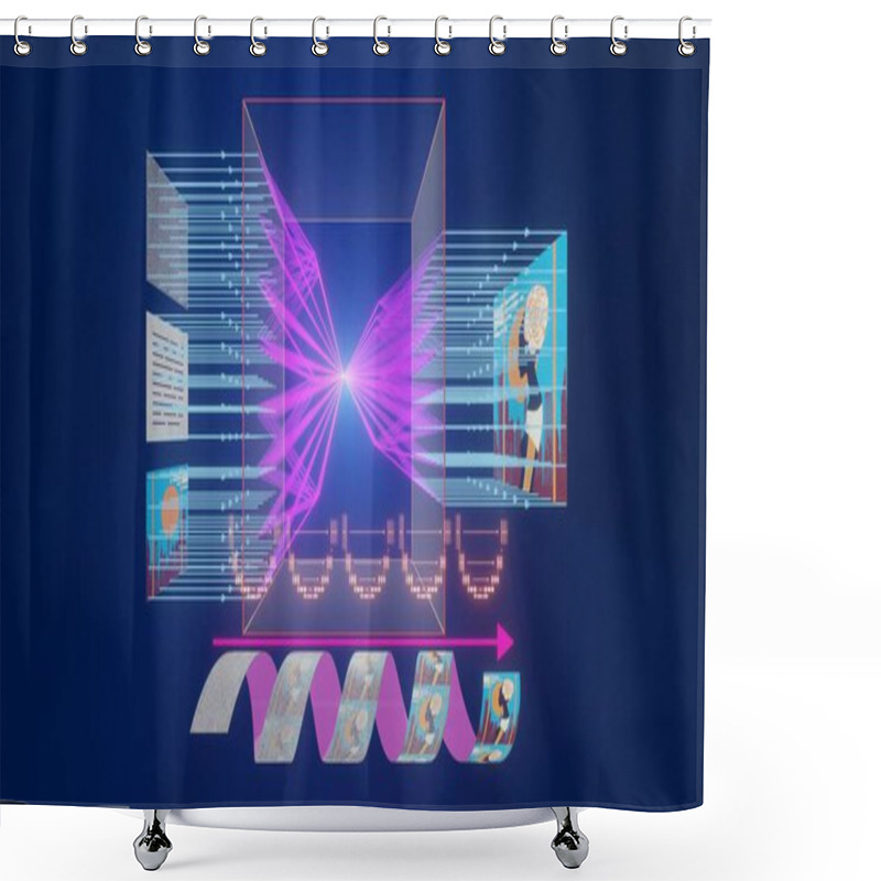 Personality  Neural Network Based On Deep Learning Text-to-image Diffusion Model. Artificial Intelligence Diffusion Network Principle. 3D Rendering Illustration Of Reconstructing Image From Noise - Visual Art Shower Curtains