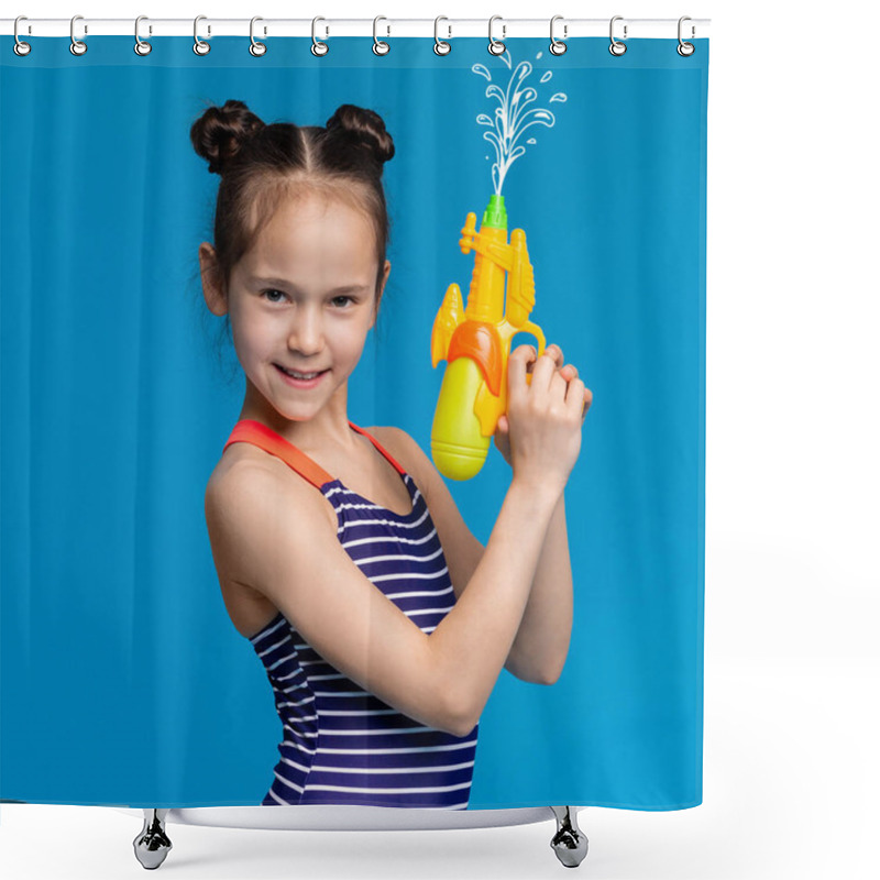 Personality  Girl In Swimwear Shooting Up With Water Gun Shower Curtains