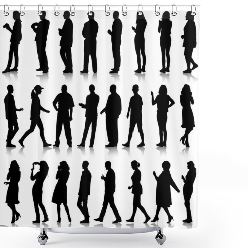 Personality  Black Silhouettes Of Beautiful Mans And Womans On White Backgrou Shower Curtains