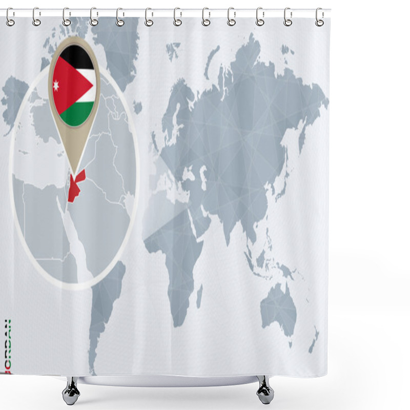 Personality  Abstract Blue World Map With Magnified Jordan. Shower Curtains