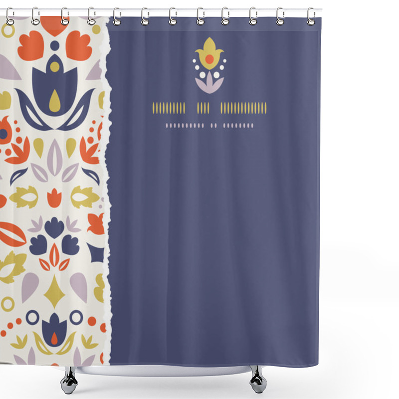 Personality  Ornamental Folk Tulips Square Torn Frame Seamless Pattern Background Shower Curtains