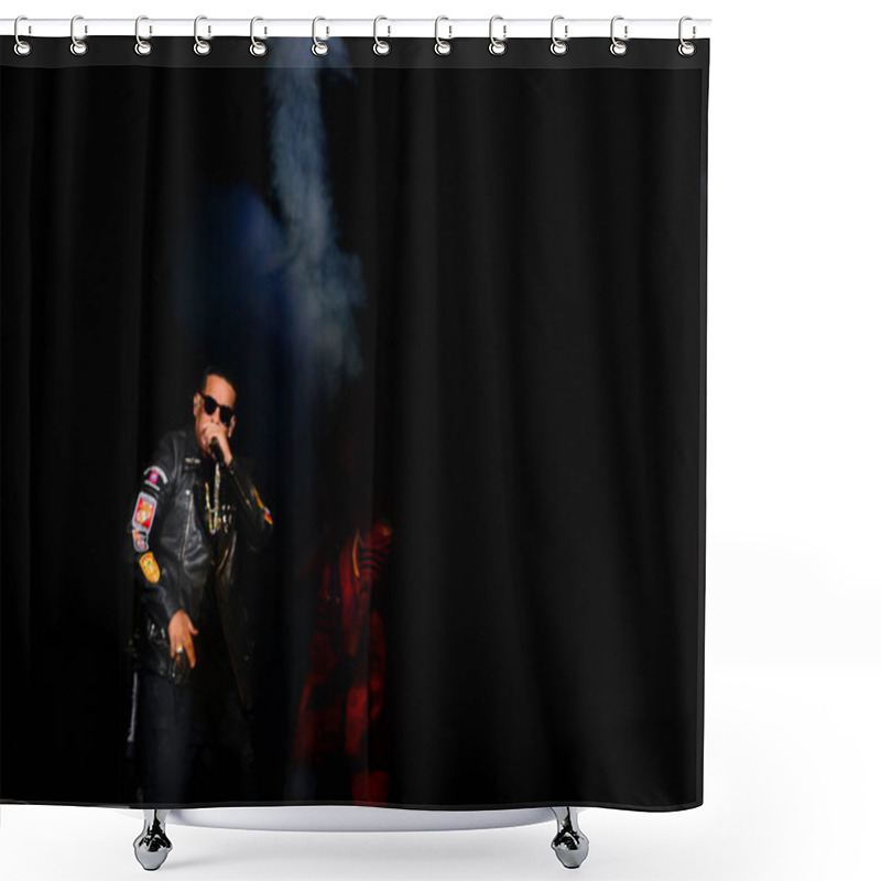 Personality  Daddy Yankee And Don Omar In Concert At The Amway Center In Orlando Florida On August 7, 2016.   Shower Curtains