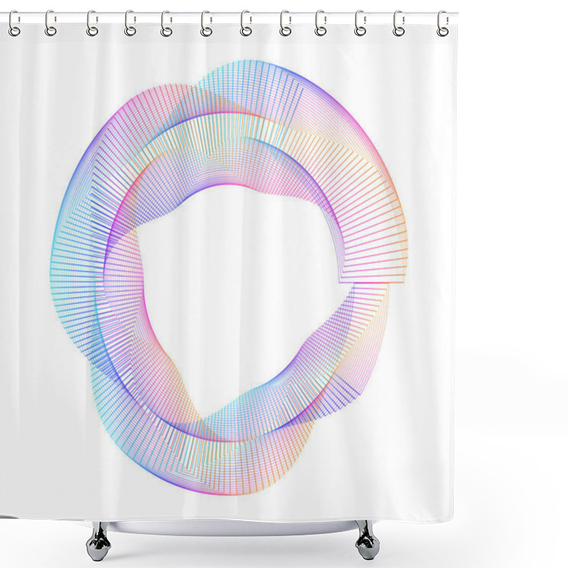 Personality  Design Elements. Wave Of Many Purple Lines Circle Ring. Abstract Vertical Wavy Stripes On White Background Isolated. Vector Illustration EPS 10. Colourful Waves With Lines Created Using Blend Tool Shower Curtains