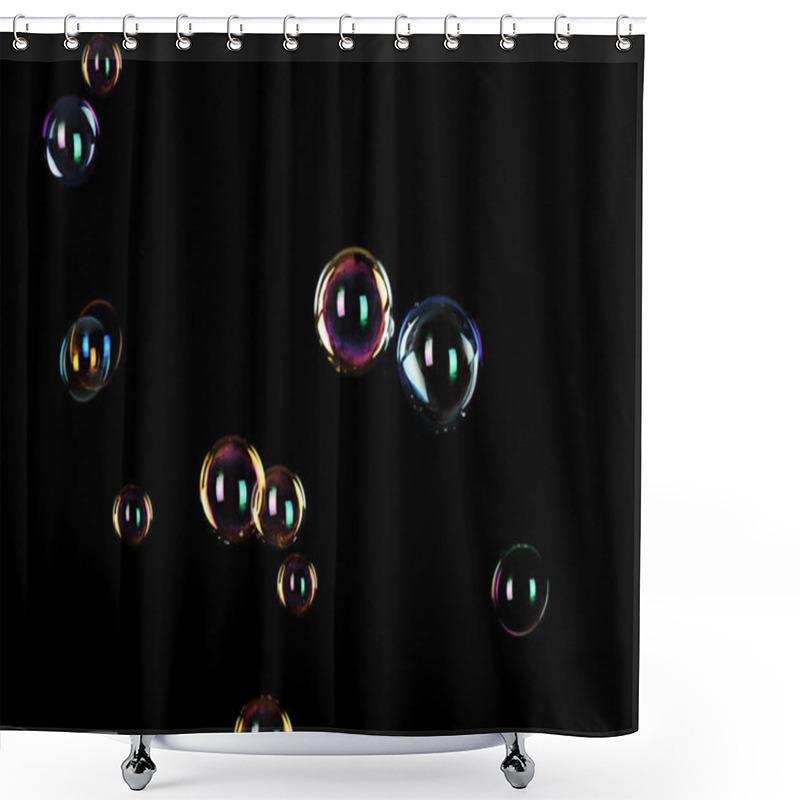 Personality  Beautiful Translucent Soap Bubbles On Dark Background Shower Curtains