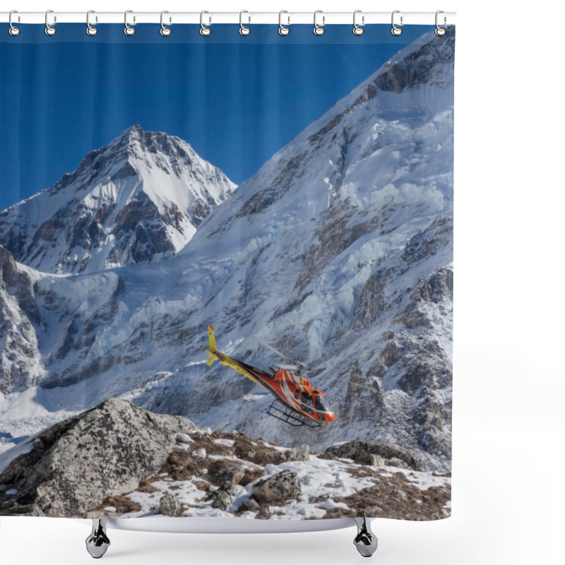 Personality  EVEREST BASE CAMP TREKNEPAL  OCTOBER 31 2015 Rescue Helicopter In High Himalayan Mountains Red Shower Curtains