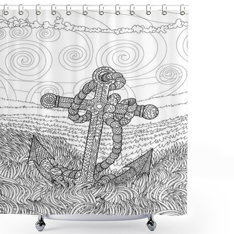 Personality  Black And White Illustration Of An Anchor Shower Curtains