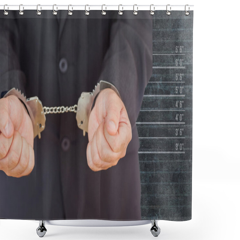 Personality  Handcuffed Businessman Against Black Wall Shower Curtains