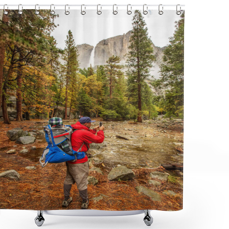 Personality  A Father With Baby Son Visit Yosemite National Park In Californa Shower Curtains