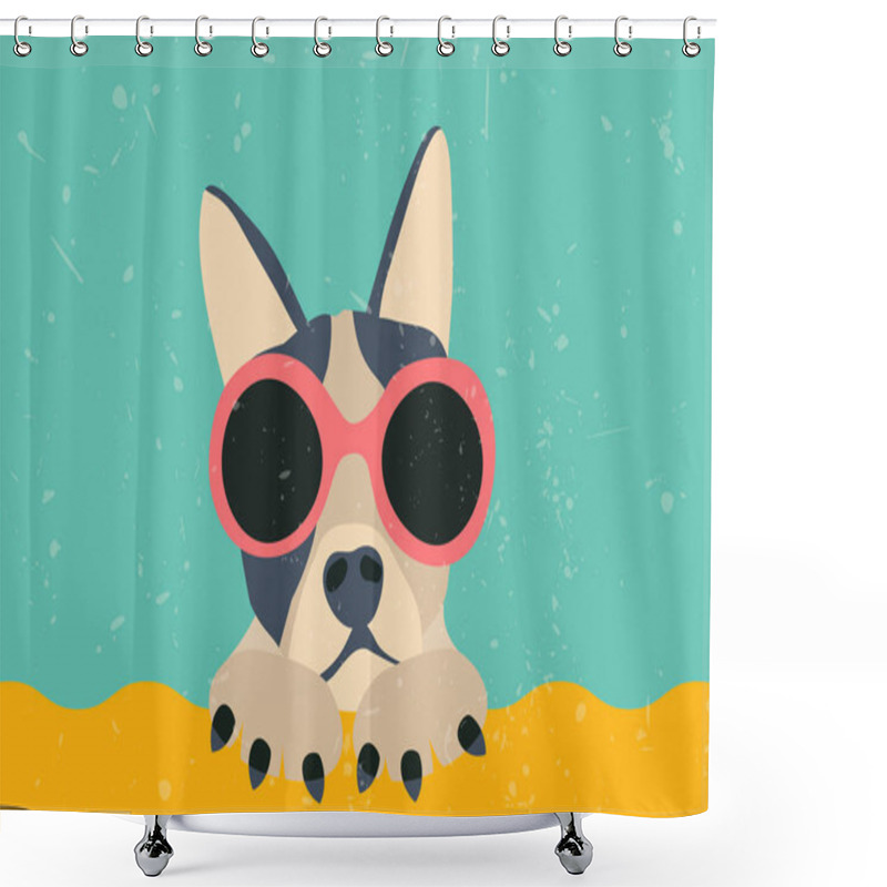 Personality  Cute Little Pug With Sunglasses Shower Curtains