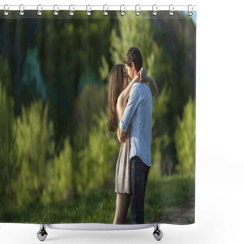 Personality  Beautiful Young Couple In Love Outdoors Shower Curtains