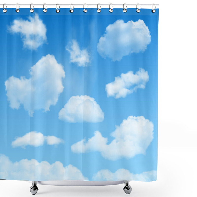 Personality  Transparent Vector Clouds Set On Blue Skies Background Shower Curtains