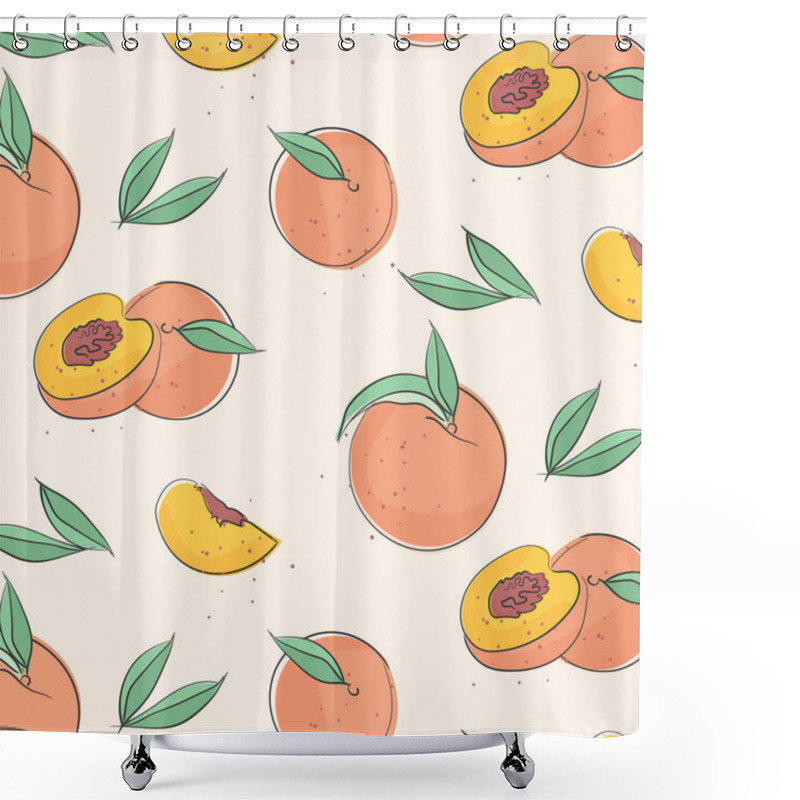 Personality  Peach Macro Fruit With Leaves. Tropical Nectarine Wallpaper, Juicy Organic Food Pattern. Vitamin Textile Cover. Surface Background Shower Curtains