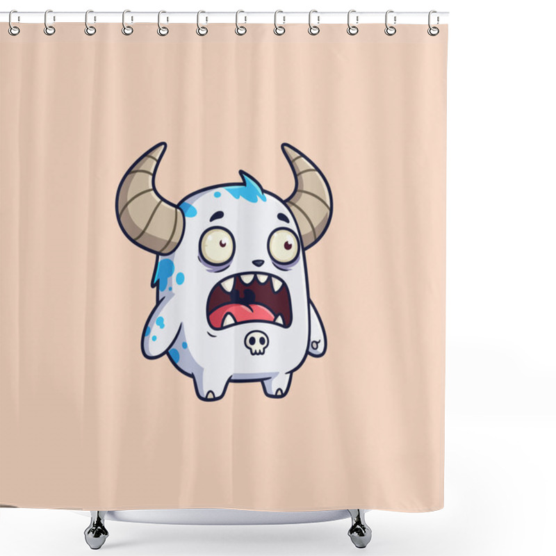 Personality  A Cute Blue Spotted Monster With Horns Roars Shower Curtains