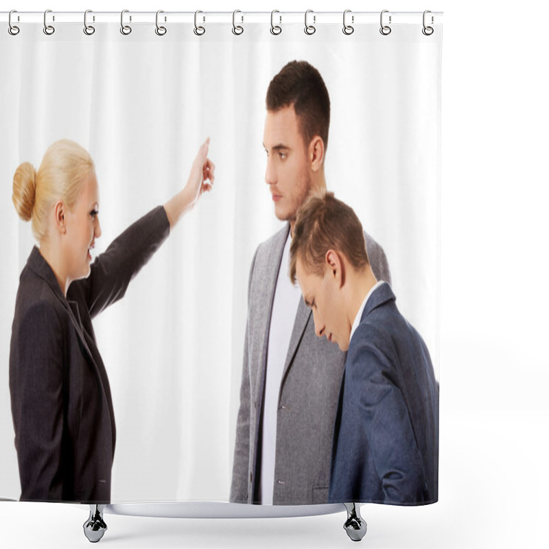 Personality  Boss Businesswoman Screaming At Her Employees Shower Curtains