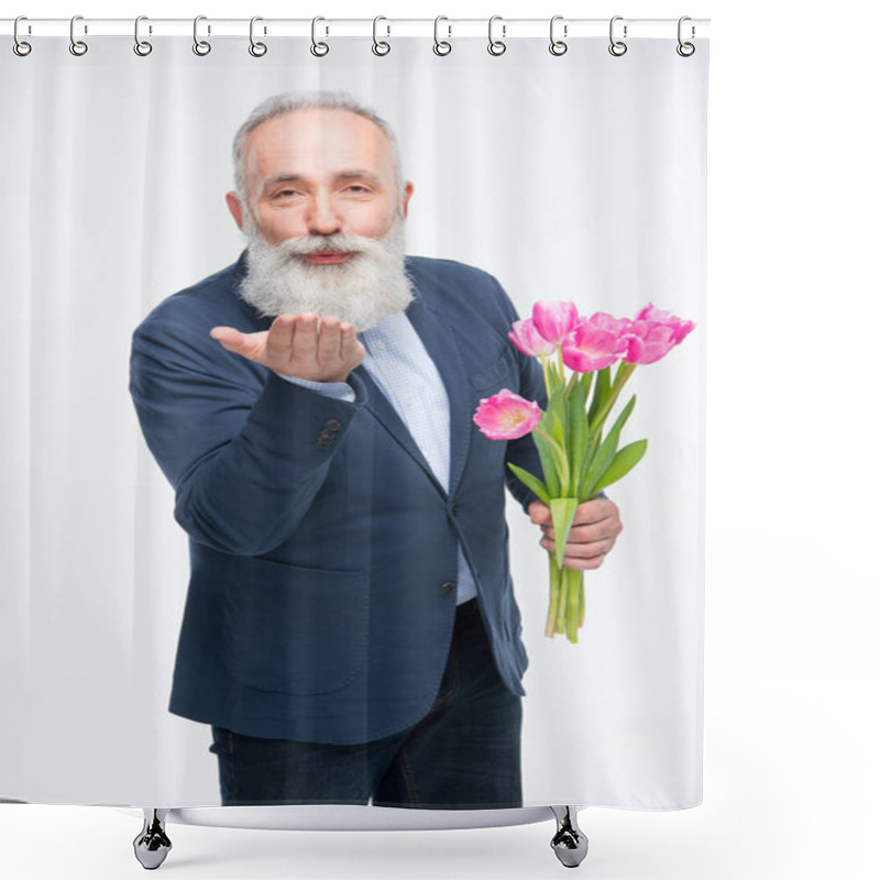 Personality  Senior Man With Tulips  Shower Curtains