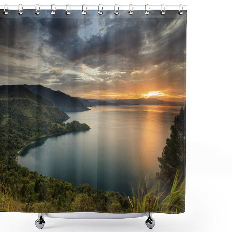 Personality  Beautiful Sunset On The Lake Toba Shower Curtains