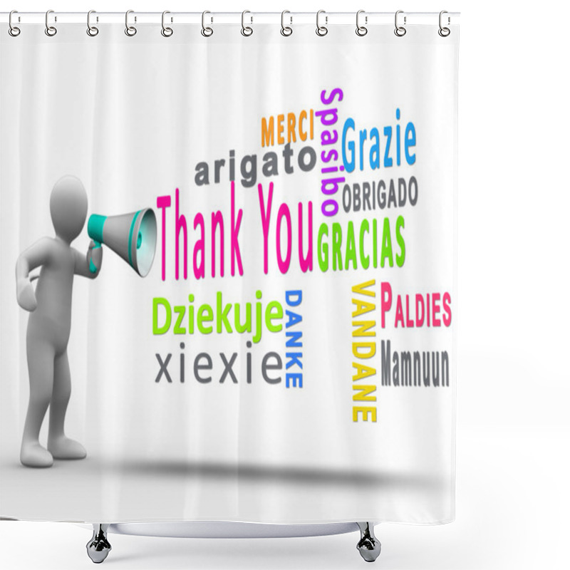 Personality  White Human Figure Revealing Thank You In Different Languages Shower Curtains