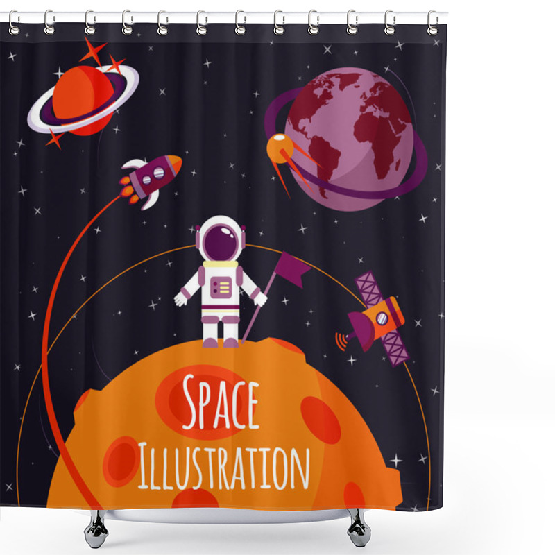 Personality  Space Flat Illustration Shower Curtains